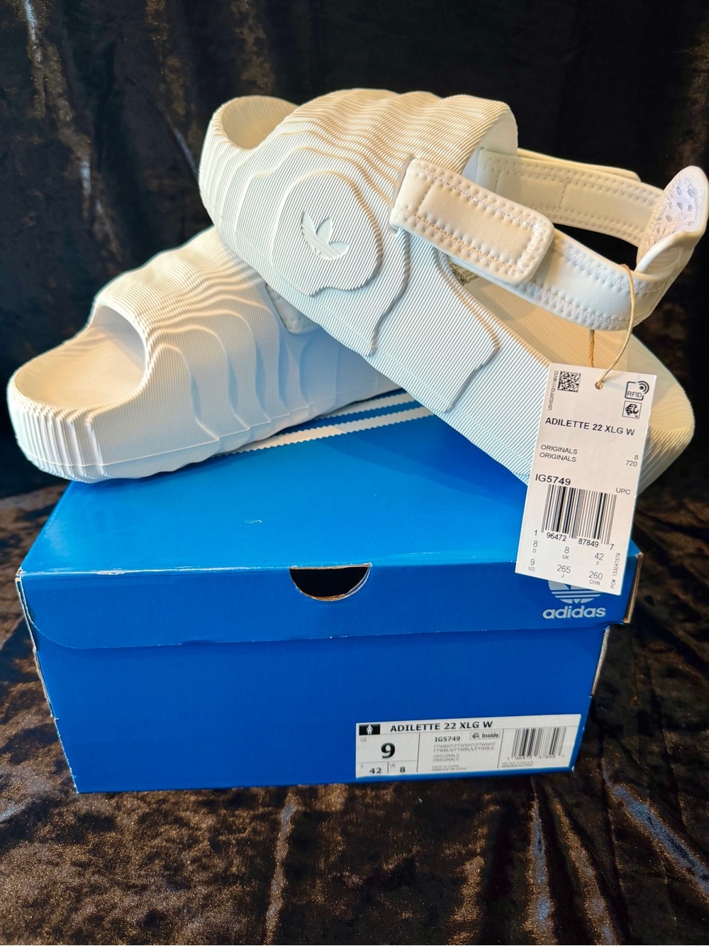 adidas Adilette 22 KLG White Wave-Textured Slide Sandals with Back Strap